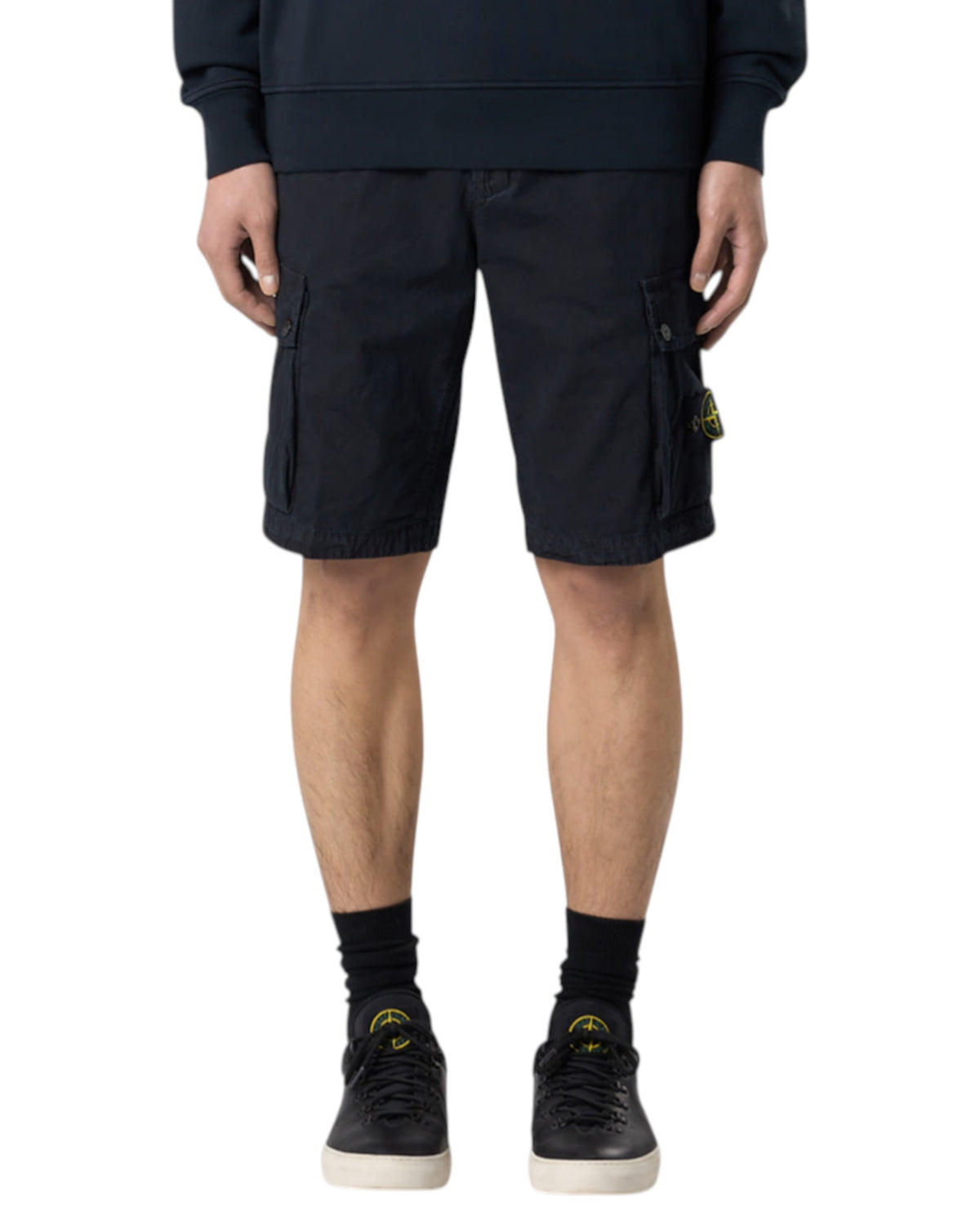 Stone Island L100011 Organic Cotton Canvas 'OLD' Effect Bermuda Shorts Navy Blue