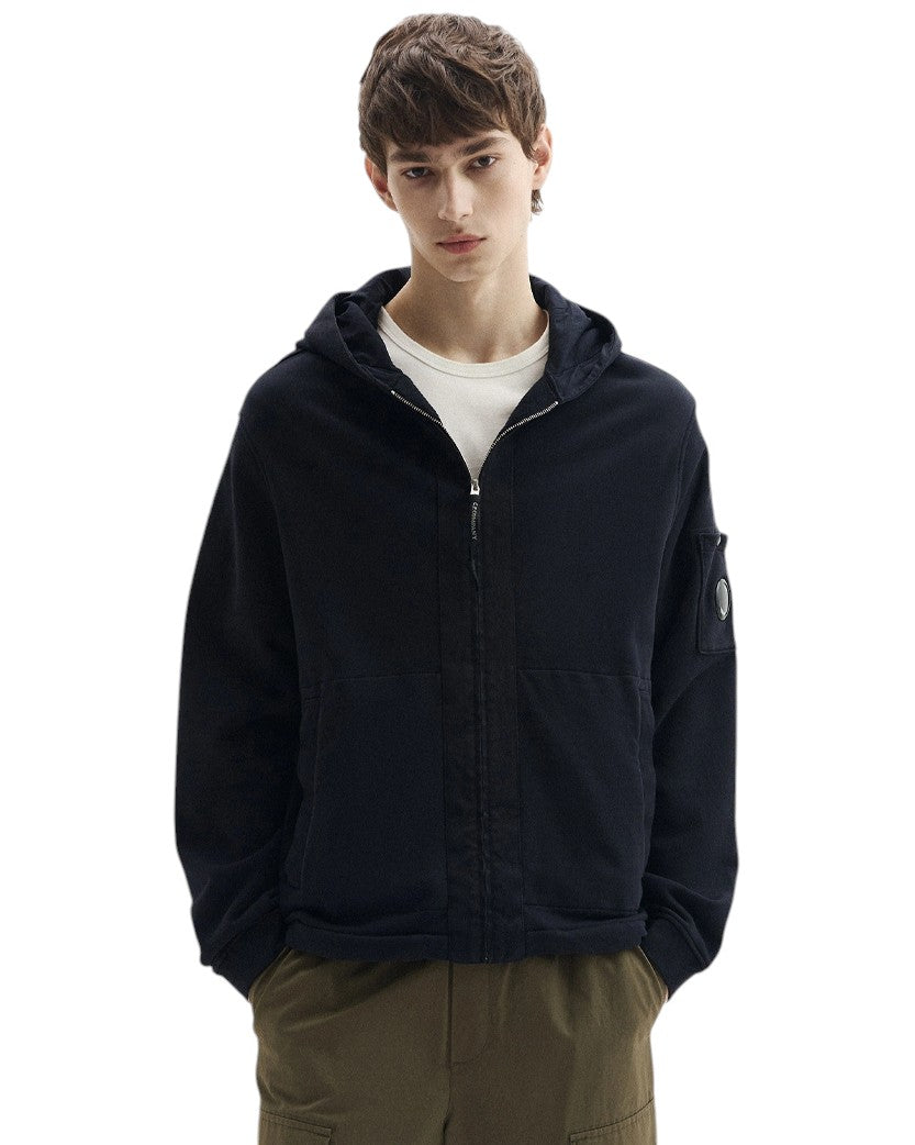 C.P. Company Cotton Diagonal Fleece Zip Hoodie Black 20CMSS039A110044G