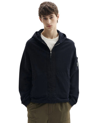 C.P. Company Cotton Diagonal Fleece Zip Hoodie Black 20CMSS039A110044G