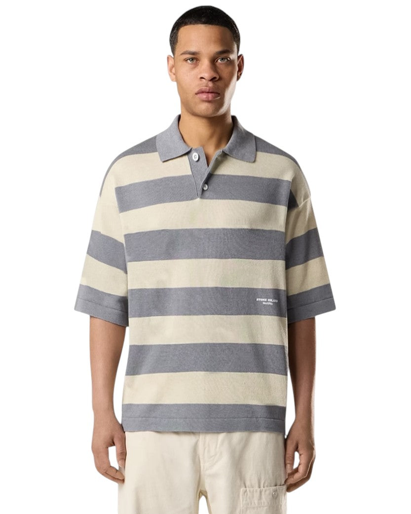 Stone Island 5100042 Knit Oversized Polo 'Marina print' Ivory Melange