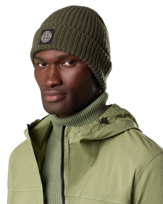 Stone Island N100012 LIGHT RWS GEELONG WOOL Compass Patch Beanie Military Green