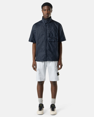 Stone Island L100L03 Organic Stretch Cotton Satin Regular Fit Cargo Bermuda Shorts Sky Blue
