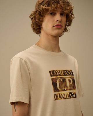 C.P. Company 30/1 Jersey Short Sleeve Faded Logo T-Shirt Frozen Dew White 20CMTS141A110579W