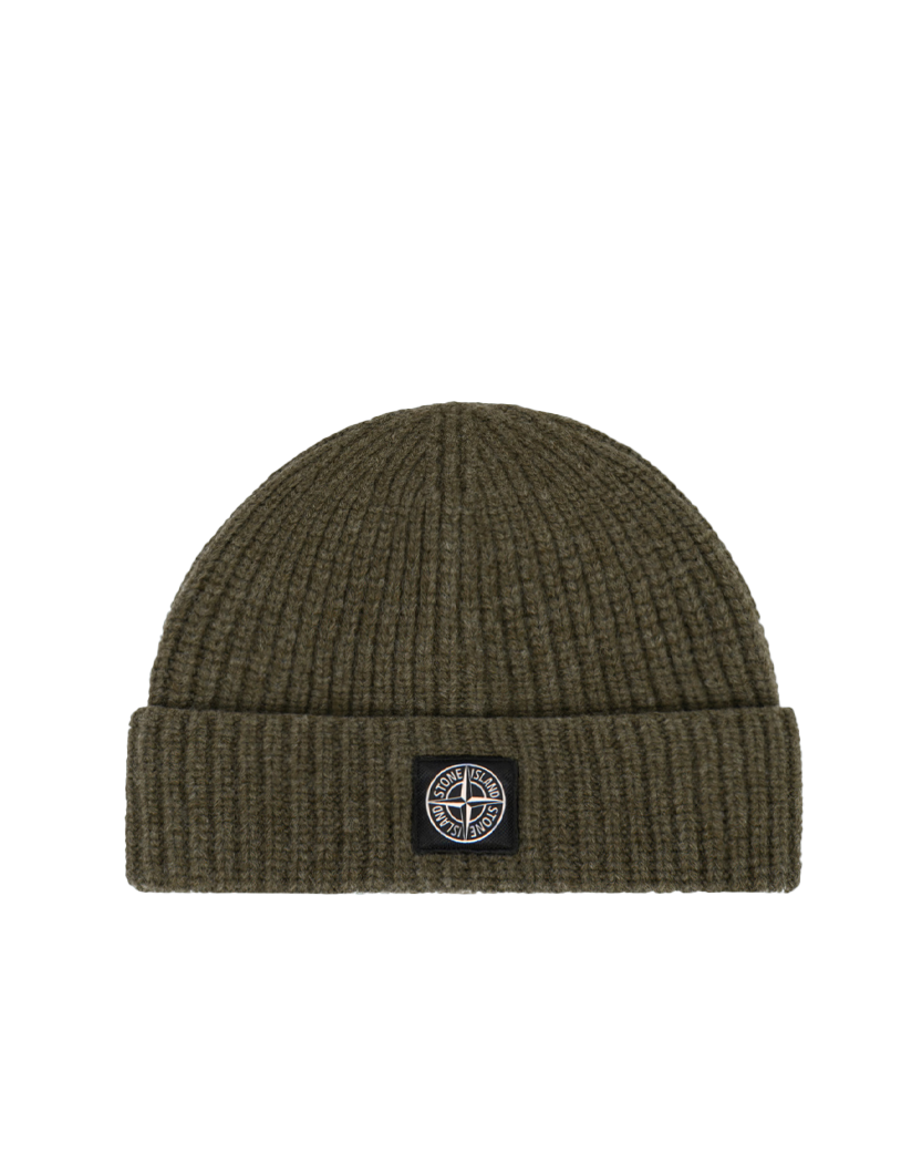 Stone Island N100012 LIGHT RWS GEELONG WOOL Compass Patch Beanie Military Green