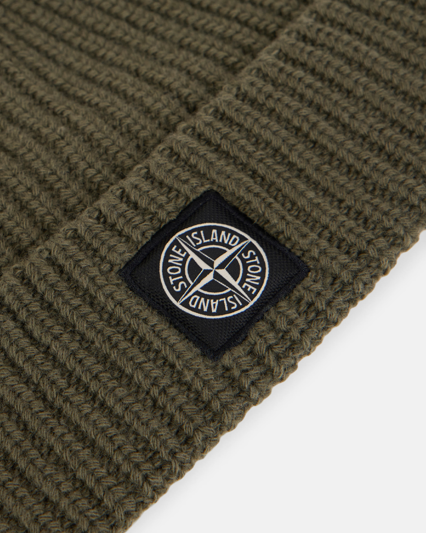 Stone Island N100012 LIGHT RWS GEELONG WOOL Compass Patch Beanie Military Green