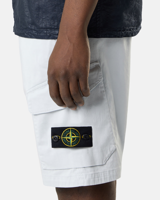 Stone Island L100L03 Organic Stretch Cotton Satin Regular Fit Cargo Bermuda Shorts Sky Blue