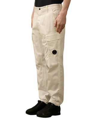 C.P. Company Stretch Sateen Loose Cargo Pants White 18CMPA166A005694G