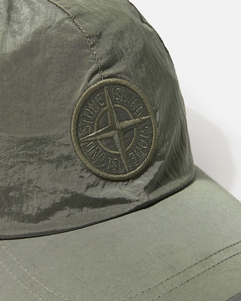 Stone Island 9100995 Nylon Metal 6-Panel Logo Cap Musk Green