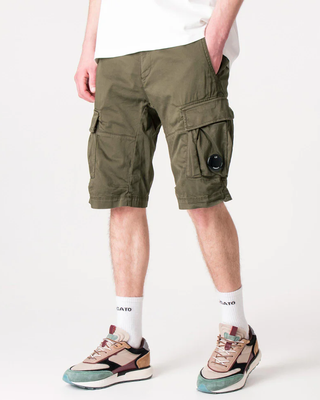 C.P. Company Stretch Sateen Cargo Lens Shorts Dried Herb Green 20CMBE746A005694G