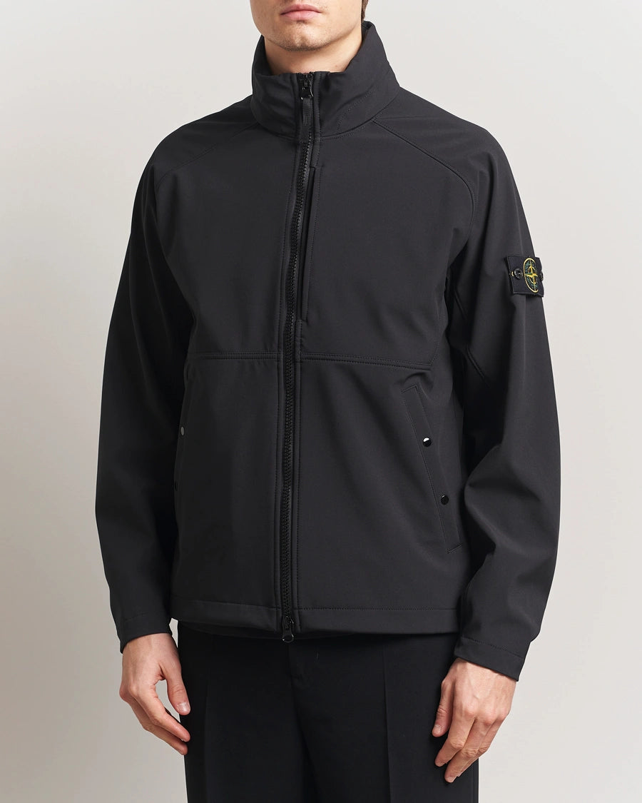 Stone Island 4100010 Light Soft Shell-R Hidden Hooded Jacket Black