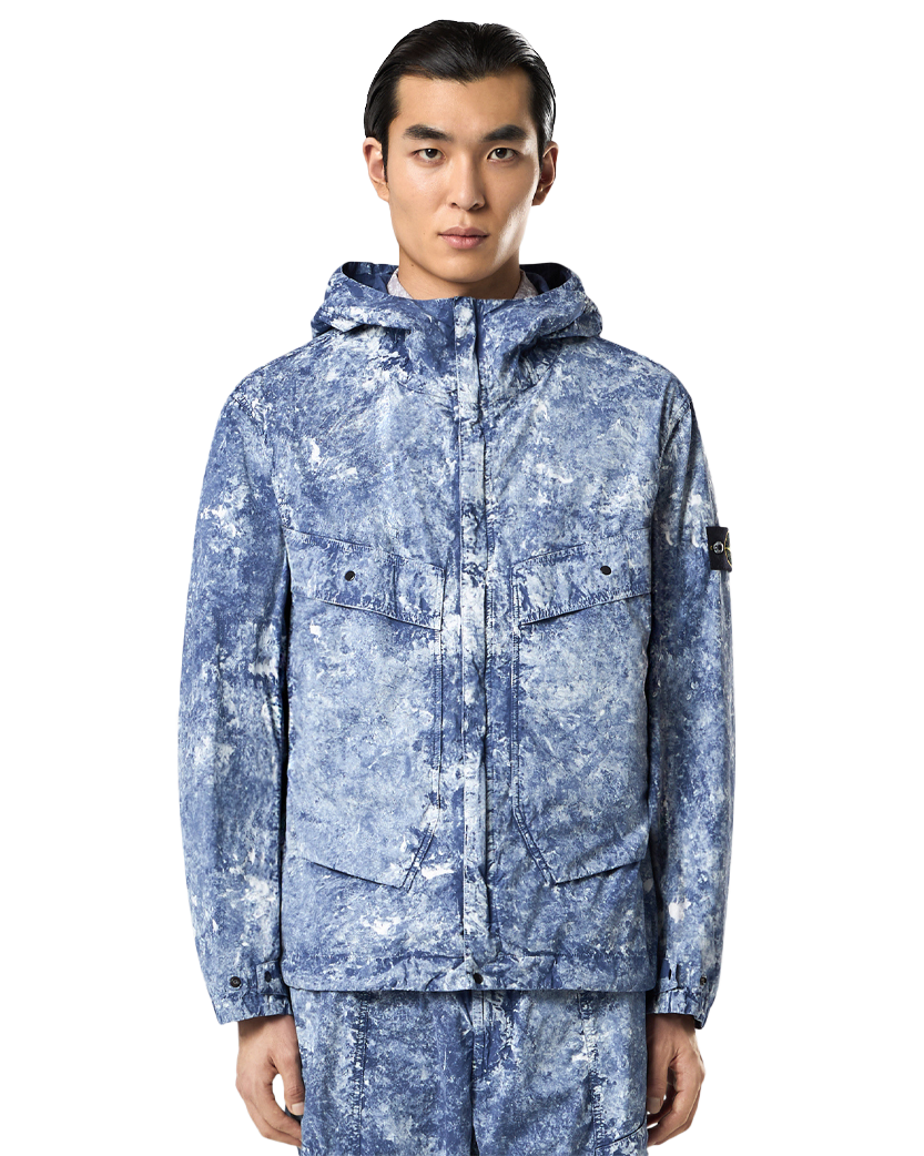 Stone Island 100076 WHITE PIGMENT ON TELA 'PARACADUTE' STRETCH-TC Hooded Jacket Blue
