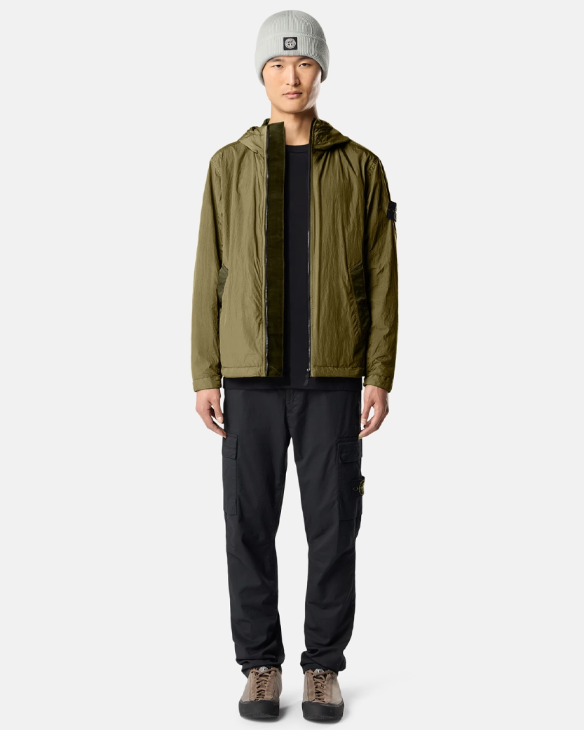 Stone Island 4100001 CRINKLE REPS NY Hooded Jacket Military Green