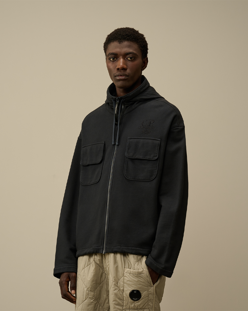 C.P. Company Fleece Utility Zip Hoodie Black 17CMSS021A006372G