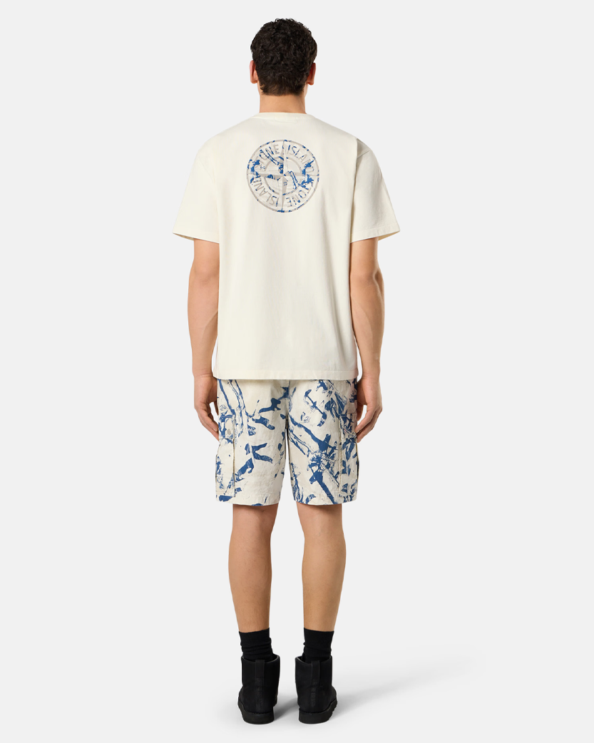 Stone Island 21002RC Combed Organic Cotton Jersey T-shirt  'Compass Camo' Print Ivory