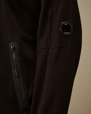C.P. Company Diagonal Raised Fleece Lens Full Zip Hoodie Black
