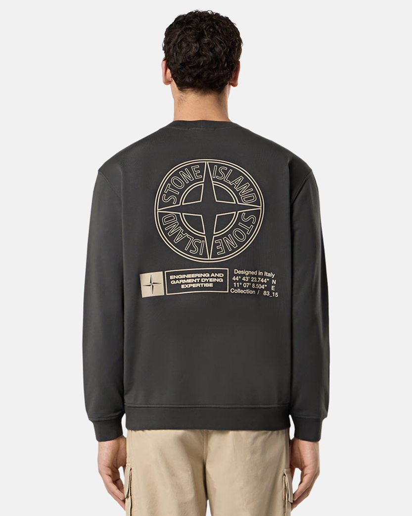 Stone Island 6100018 COTTON FLEECE Crewneck Sweatshirt 'Industrial Four' Print Lead Grey