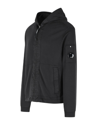 C.P. Company Cotton Diagonal Fleece Zip Hoodie Black 20CMSS039A110044G