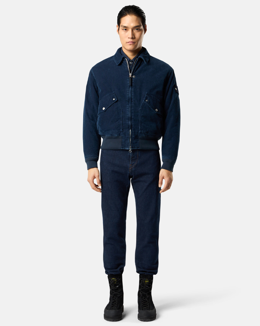 Stone Island 4100123 INDIGO MICRO CORDUROY-RINSED Bomber Jacket Blue