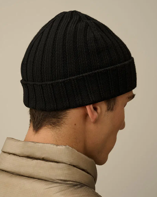 C.P. Company Ribbed Wool Beanie Black