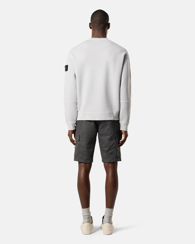 Stone Island 6100032 ORGANIC COTTON DIAGONAL FLEECE 'OLD' EFFECT Crewneck Sweatshirt Pearl Grey