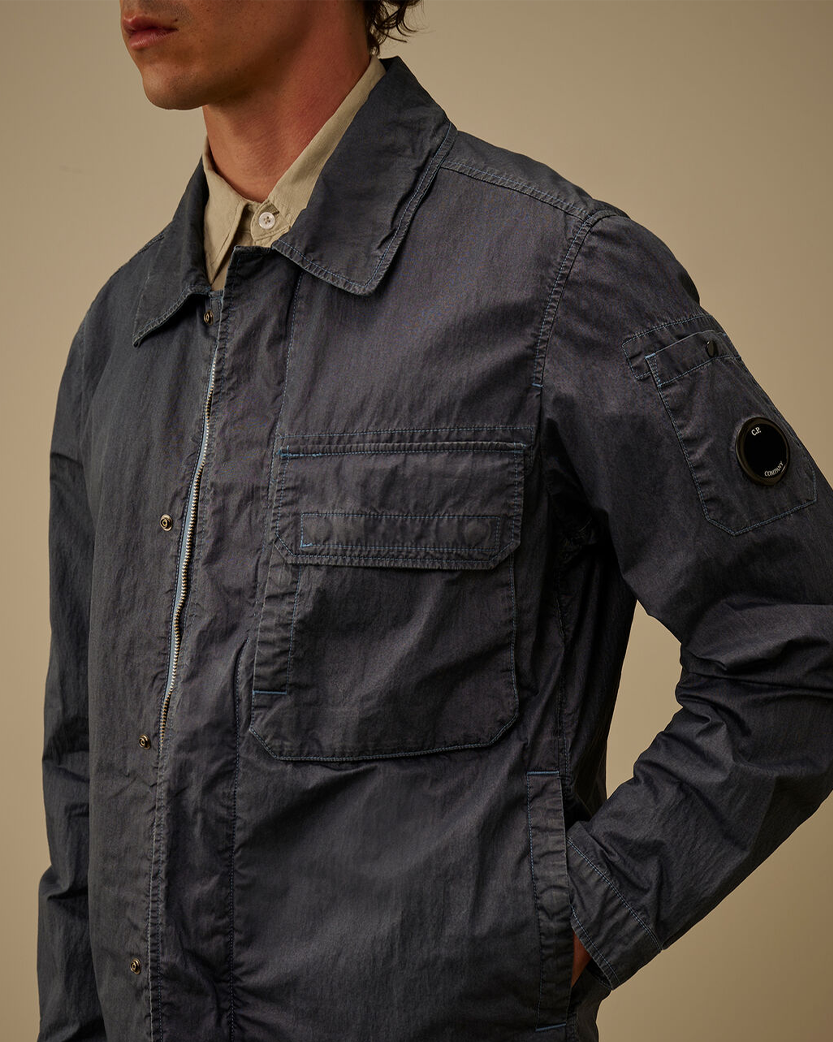 C.P. Company  50 Fili Wax Zipped Lens Overshirt Black 20CMOS160A110543D