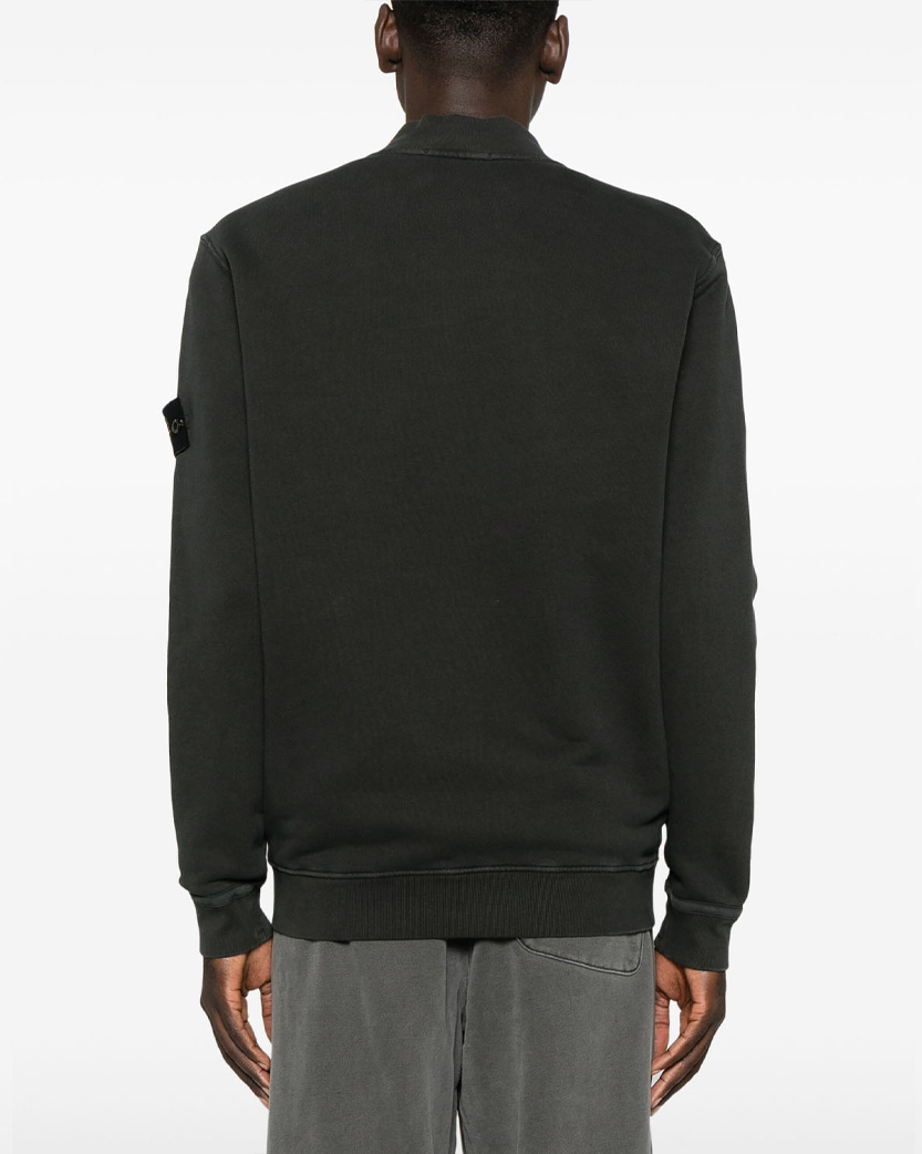 Stone Island 65241 Organic Cotton Diagonal Fleece 'Old' Effect Zip Sweatshirt Black