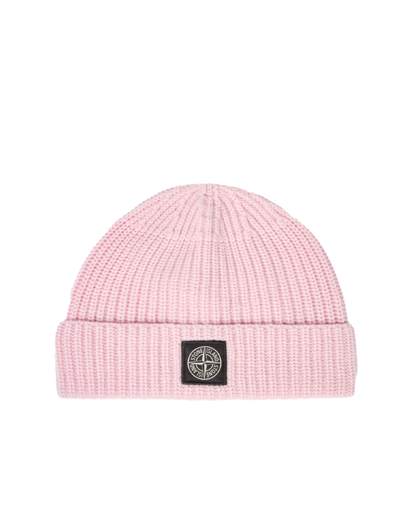 Stone Island N100012 LIGHT RWS GEELONG WOOL Compass Patch Beanie Pink