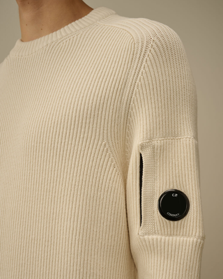 C.P. Company Full Rib Crewneck Lens Sweater Gauze White 19CMKN015A006608A