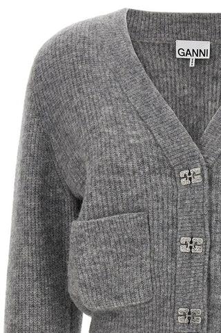 Ganni Logo Duttons Cardigan Grey