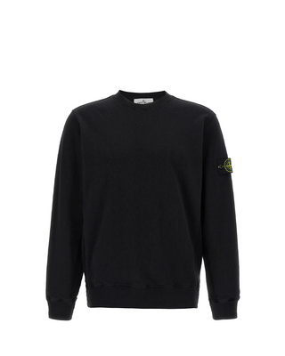 Stone Island 6100020 MALFILE FLEECE 'OLD' EFFECT Crewneck Sweatshirt Black