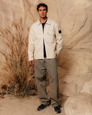 Stone Island 1200002 LIGHT BULL DENIM-TC Zip Overshirt Ivory
