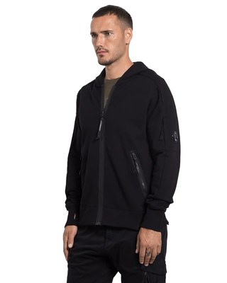 C.P. Company Diagonal Raised Fleece Lens Full Zip Hoodie Black