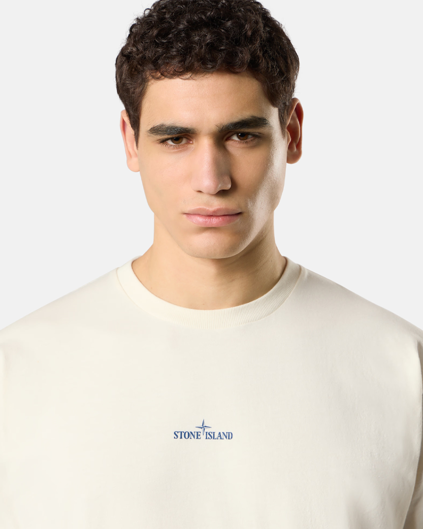 Stone Island 21002RC Combed Organic Cotton Jersey T-shirt  'Compass Camo' Print Ivory