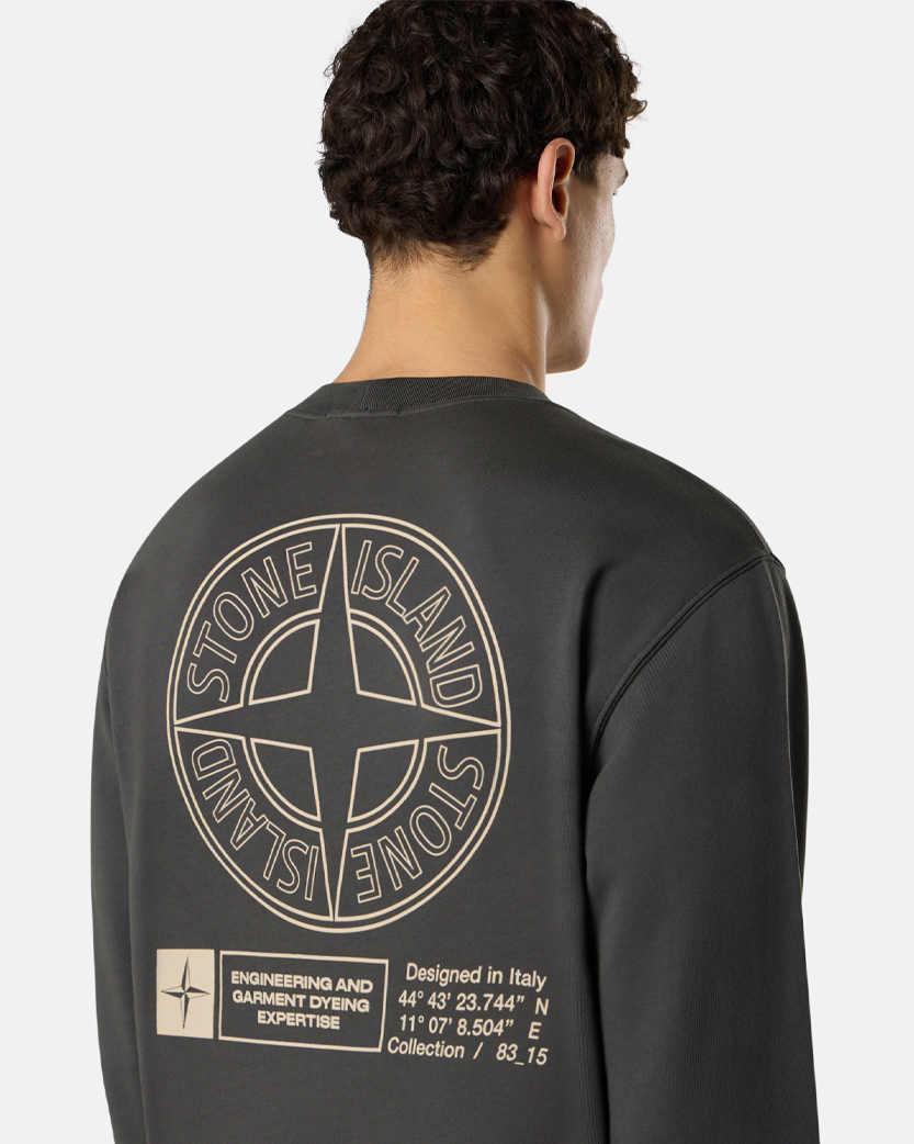 Stone Island 6100018 COTTON FLEECE Crewneck Sweatshirt 'Industrial Four' Print Lead Grey