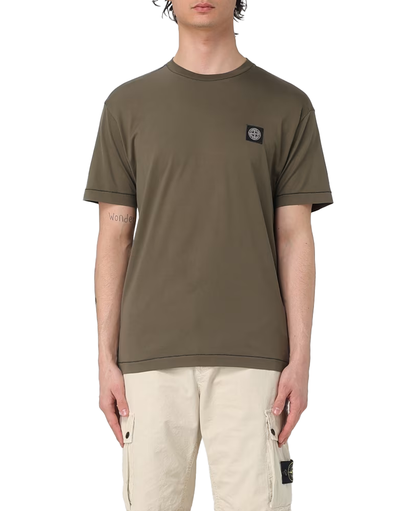 Stone Island 2100039 60/2 COTTON JERSEY T-Shirt Compass Logo Patch Military Green