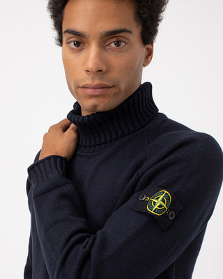 Stone Island 505A2 Logo Badge Turtleneck Sweater Blue 8115505A2V0020