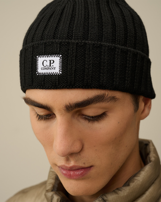 C.P. Company Ribbed Wool Beanie Black