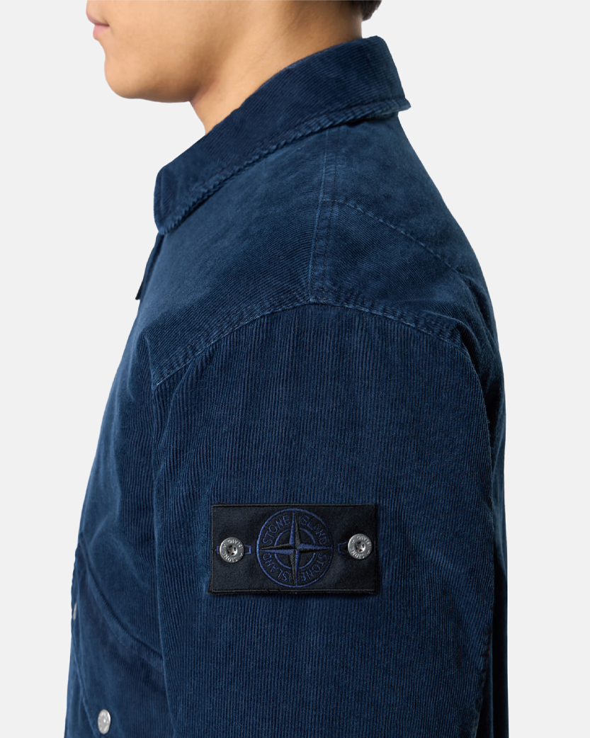 Stone Island 4100123 INDIGO MICRO CORDUROY-RINSED Bomber Jacket Blue
