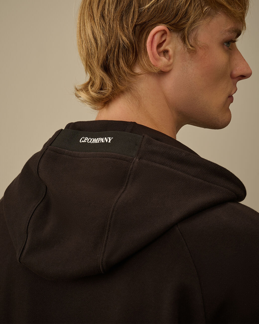C.P. Company Diagonal Raised Fleece Lens Full Zip Hoodie Black RCCMSS716A005086W