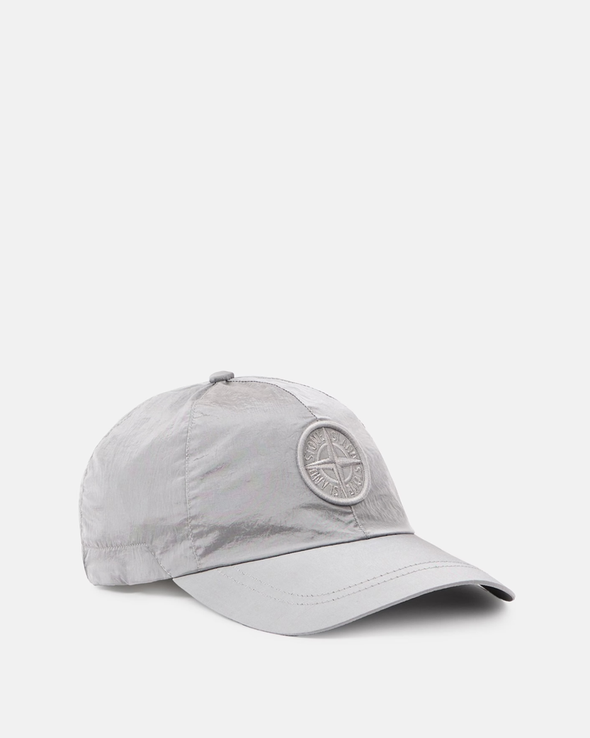 Stone Island 9100011 Nylon Metal Logo Cap Pearl Grey