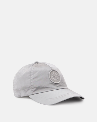 Stone Island 9100011 Nylon Metal Logo Cap Pearl Grey