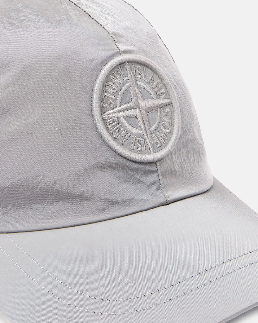 Stone Island 9100011 Nylon Metal Logo Cap Pearl Grey