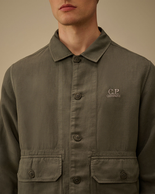 C.P. Company Broken Twill Button Overshirt Gunmetal Grey 20CMOS228A006501G