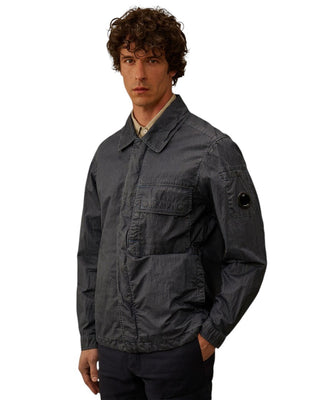 C.P. Company  50 Fili Wax Zipped Lens Overshirt Black 20CMOS160A110543D