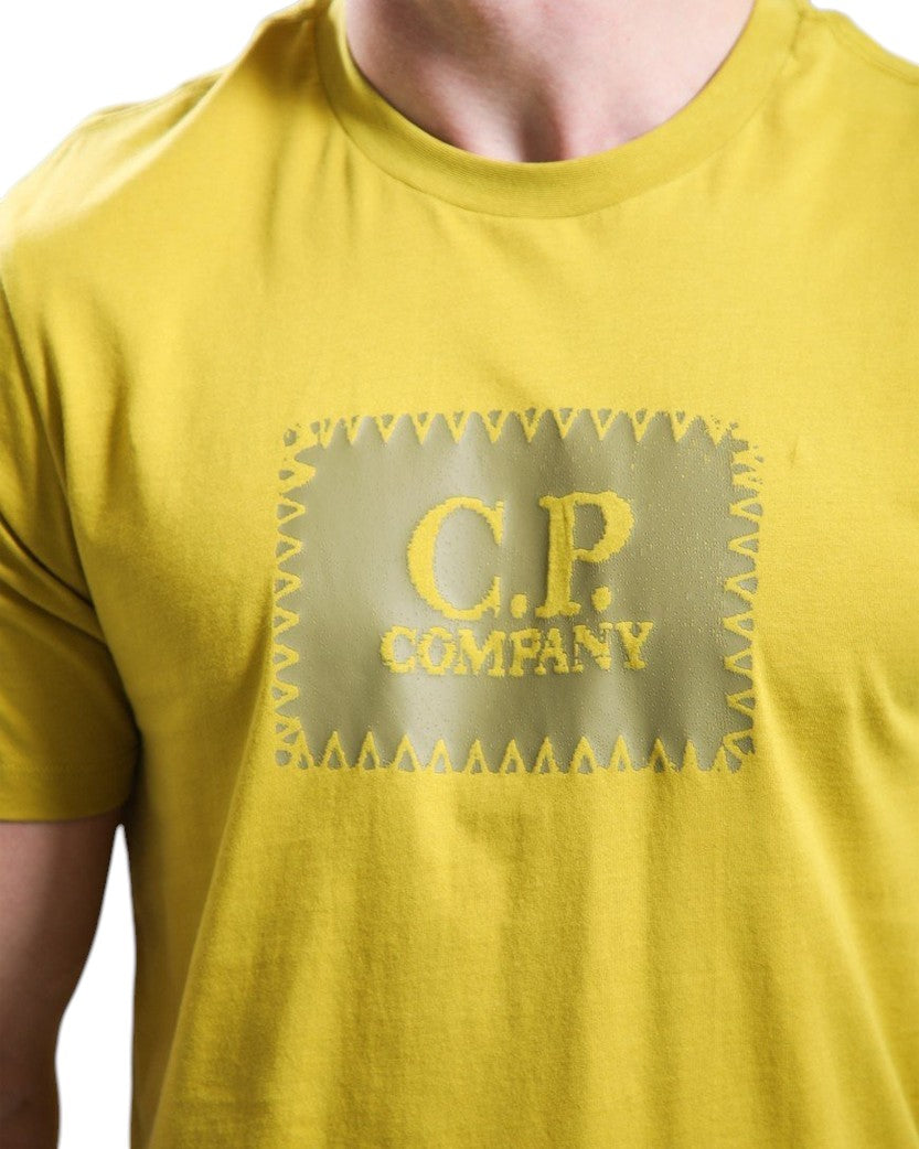 C.P. Company Jersey 30/1 Short Sleeve Logo Label T-Shirt Antique Moss Yellow 20CMTS723A005100W
