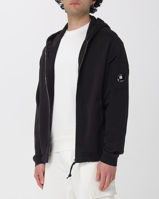 C.P. Company Cotton Diagonal Fleece Zip Hoodie Black 20CMSS039A110044G