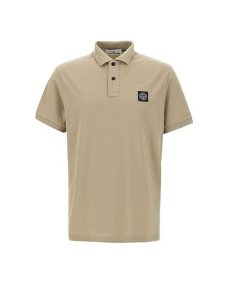 Stone Island 22002SC Organic Cotton Elastane Pique Polo T-Shirt Desert Beige