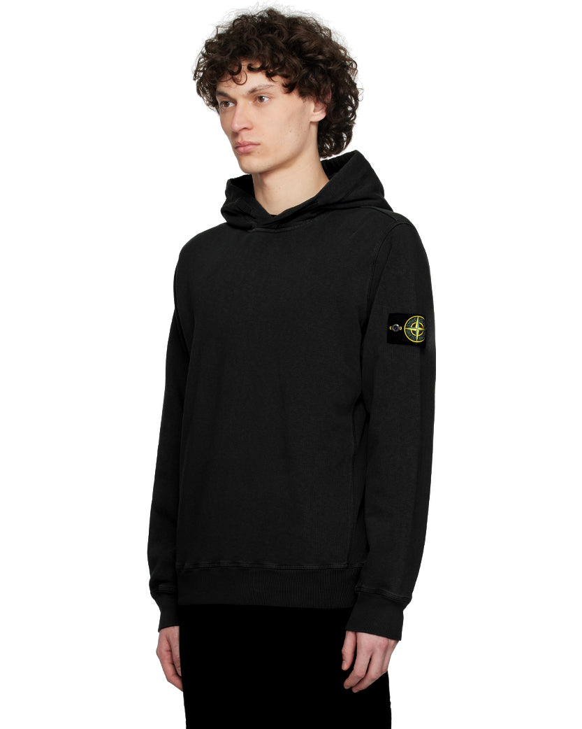 Stone Island 6100037 MALFILÉ FLEECE 'OLD' EFFECT Hoodie Black