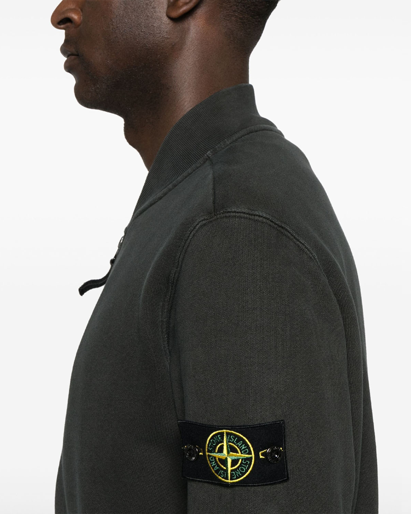 Stone Island 65241 Organic Cotton Diagonal Fleece 'Old' Effect Zip Sweatshirt Black