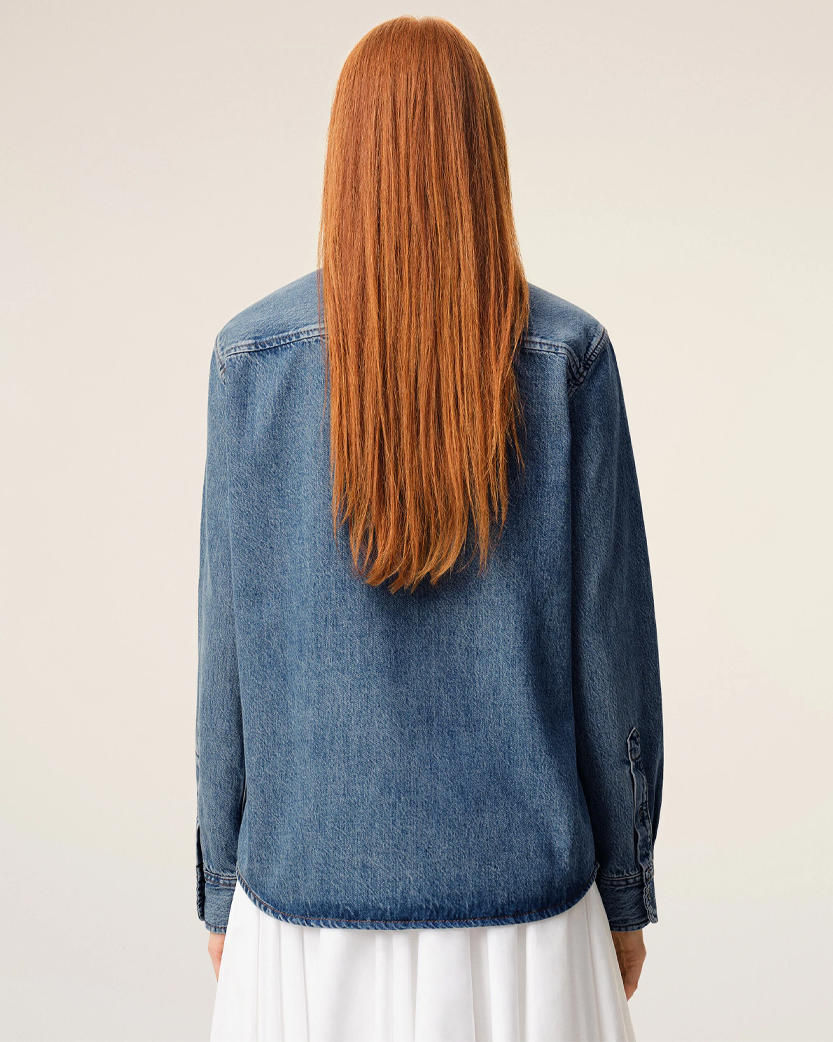 Ami Paris Cotton Ami De Coeur Denim Shirt Blue
